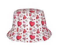 HLBSDM Cappello a Secchiello con Stampa a Cuori per San Valentino, Ideale per L'Estate, i Viaggi, la Spiaggia e Il Sole. Cappello da Pescatore con Cuori Carini, Pieghevole, per Uomo e Donna.