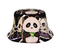 HLBSDM Cappello a Secchiello con Stampa di Tre Panda, Elegante Cappello a Secchiello Adatto per la Pesca, la Spiaggia e Il Giardinaggio, Nero
