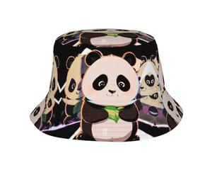 HLBSDM Cappello a Secchiello con Stampa di Tre Panda, Elegante Cappello a Secchiello Adatto per la Pesca, la Spiaggia e Il Giardinaggio, Nero