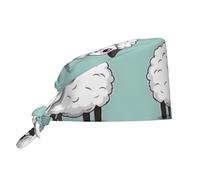 HLBSDM Cappello da cuoco con stampa di pecorelle e simpatico cartone animato, per donne e uomini, per interventi chirurgici e infermieristici, nero