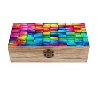 HLBSDM Cassapanca decorativa in legno con coperchio, colore arcobaleno, a quadri, scatola in legno retrò per foto e ricordi