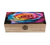 HLBSDM Cassapanca decorativa in legno con coperchio, scatola in legno retrò con fiori di rosa arcobaleno per foto e ricordi