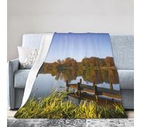 HLBSDM Coperta da viaggio in flanella leggera con vista sul lago, 50"X40", a tema campagna con alberi, facile da trasportare, adatta per campeggio e uso domestico