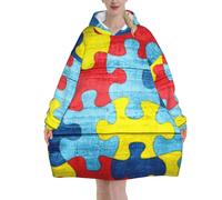 HLBSDM Coperte con cappuccio per la consapevolezza dell'autismo per donne e uomini, coperte con cappuccio oversize indossabili per adulti, morbide e calde