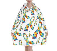 HLBSDM Coperte con cappuccio per la consapevolezza dell'autismo per donne e uomini, coperte con cappuccio oversize indossabili per adulti, morbide e calde