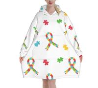HLBSDM Coperte con cappuccio per la consapevolezza dell'autismo per donne e uomini, coperte con cappuccio oversize indossabili per adulti, morbide e calde
