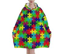 HLBSDM Coperte con cappuccio per la consapevolezza dell'autismo per donne e uomini, coperte con cappuccio oversize indossabili per adulti, morbide e calde
