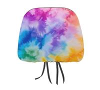 HLBSDM Copri poggiatesta auto personalizzati con motivo arcobaleno tie-dye, coprisedili morbidi per auto, accessori per decorazioni interne, 2 pezzi