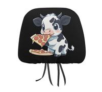 HLBSDM Copri poggiatesta auto personalizzati con simpatica mucca che mangia pizza, coprisedili morbidi per auto, accessori, decorazioni per interni, 1 pezzo