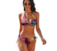 HLBSDM Costume da Bagno Bikini a Due Pezzi da Donna, Rosa e Blu, con Chiusura a Laccetti, Ideale per Giocare a Basket.