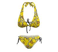 HLBSDM Costume da Bagno Bikini Sexy da Donna con Scollo a V, a Triangolo, con Stampa di paperella di Gomma Gialla, 2 Pezzi
