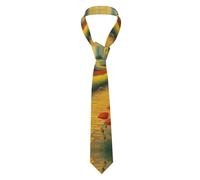HLBSDM Cravatta da uomo con stampa Campo di papaveri e strada di mattoni gialli - Elegante e resistente, in fibra di poliestere, ideale per lavoro, feste e occasioni speciali, nera, taglia unica.