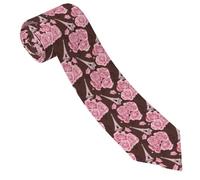 HLBSDM Cravatte da uomo Comfort, motivo a torre con fiori rosa, cravatte da uomo per lavoro, matrimonio, compleanno, festa del papà