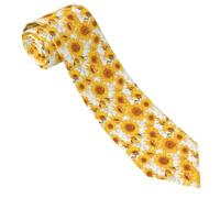 HLBSDM Cravatte da uomo comode con motivo marmorizzato bianco e girasole, per lavoro, matrimonio, compleanno, festa del papà