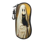 HLBSDM Custodia per occhiali portatile da chiesa con fantasma di Halloween che tiene in braccio un gatto nero, custodia per occhiali da sole leggera