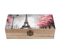 HLBSDM Dipinto a olio Torre Eiffel di Parigi Scatola portaoggetti in legno Scatole portagioie vintage con coperchio incernierato Scatole regalo di Natale Piccola decorazione per la ca