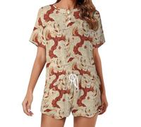 HLBSDM Elegante Pigiama da Donna con Stampa Rossa, Set da 2 Pezzi a Maniche Corte per Il Relax in casa.