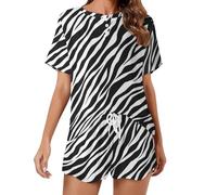 HLBSDM Elegante Pigiama da Donna con Stampa zebrata, Set da 2 Pezzi a Maniche Corte per Il Relax in casa.