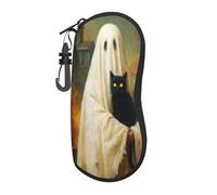 HLBSDM Fantasma bianco che tiene in braccio un gatto nero, custodia per occhiali portatile, borsa per occhiali da sole leggera, custodia per occhiali da vista, chiesa e cimitero