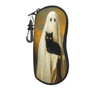 HLBSDM Fantasma bianco stravagante che tiene in braccio un gatto nero, custodia per occhiali portatile, borsa per occhiali da sole leggera, custodia per occhiali da vista