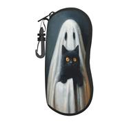 HLBSDM Fantasma stravagante in un lenzuolo bianco che tiene in braccio un gatto, custodia per occhiali portatile, borsa per occhiali da sole leggera, custodia per occhiali da vista