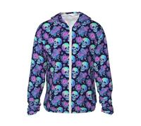 HLBSDM Felpa con Cappuccio da Uomo a Maniche Lunghe con Zip Intera e Stampa di Teschio e Fiori nel Cielo Stellato, Ideale per la Pesca e l'escursionismo, con Protezione Solare.