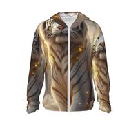 HLBSDM Felpa con Cappuccio da Uomo a Maniche Lunghe con Zip Intera e Stampa Tigre Bianca e Dorata, Ideale per la Protezione Solare, la Pesca e l'escursionismo.