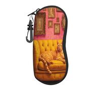 HLBSDM Gatto stravagante sdraiato su un divano giallo Custodia per occhiali portatile Borsa per occhiali da sole leggera Custodia per occhiali