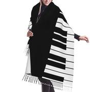 HLBSDM Grande sciarpa nera e bianca con tasti del pianoforte, oversize, nappa, morbida, autunno inverno, sciarpa spessa, calda, scialle da donna