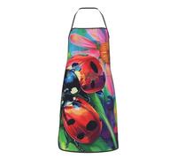 HLBSDM Grembiule da cuoco regolabile con stampa a coccinella colorata e tasche, unisex, per cucina, griglia, pittura e uso in ristorante