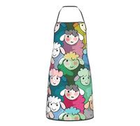 HLBSDM Grembiule da cuoco regolabile con stampa di simpatici cartoni animati di pecore colorate, con tasche, unisex, per cucina, griglia, pittura e uso in ristorante
