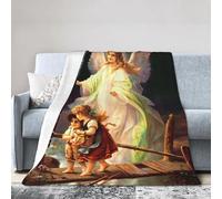 HLBSDM Illustrazione vintage 80"X60" di un angelo custode che protegge i bambini. Coperta da viaggio in flanella leggera, facile da trasportare, adatta per il campeggio e l'uso domestico.