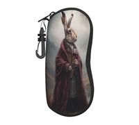 HLBSDM Lepre che tiene un bicchiere di vino rosso, montagne, custodia per occhiali portatile, borsa per occhiali da sole leggera, custodia per occhiali
