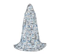 HLBSDM Mantello con cappuccio da ginnastica Blue Print per Halloween, taglie 130/150/170 cm, ideale per Carnevale, Strega, Cosplay e Feste a tema.