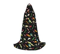 HLBSDM Mantello con cappuccio di Halloween con stampa di esche da pesca, 130/150/170 cm, ideale per Carnevale, Carnevale, Strega, Cosplay e Feste a tema.