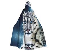 HLBSDM Mantello con cappuccio lungo da leopardo delle nevi dagli occhi azzurri, ideale per Halloween, carnevale e cosplay.
