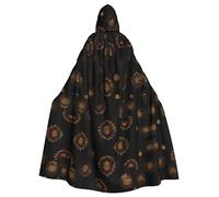 HLBSDM Mantello con cappuccio nero da 59 pollici con farfalle bianche e dorate, unisex, per Halloween, per diavoli, streghe, maghi, Halloween, Natale, cosplay.