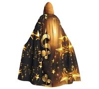 HLBSDM Mantello con cappuccio nero da 59 pollici con farfalle bianche e dorate, unisex, per Halloween, per diavoli, streghe, maghi, Halloween, Natale, cosplay.