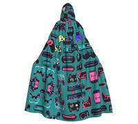 HLBSDM Mantello con cappuccio nero da 59 pollici con farfalle bianche e dorate, unisex, per Halloween, per diavoli, streghe, maghi, Halloween, Natale, cosplay.