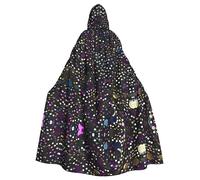HLBSDM Mantello con cappuccio nero da 59 pollici con farfalle bianche e dorate, unisex, per Halloween, per diavoli, streghe, maghi, Halloween, Natale, cosplay.