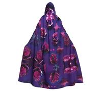 HLBSDM Mantello con cappuccio nero da 59 pollici con farfalle bianche e dorate, unisex, per Halloween, per diavoli, streghe, maghi, Halloween, Natale, cosplay.