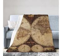 HLBSDM Mappa del vecchio mondo 60"X50" disegnata in stile nostalgico, atlante storico-artistico, coperta da viaggio in flanella leggera, facile da trasportare, adatta per campeggio e uso domestico.