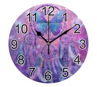 HLBSDM Orologio da parete silenzioso con motivo a farfalla viola e acchiappasogni, ideale per la cucina, grande orologio decorativo a batteria da 25 cm (10 pollici) per soggiorno e camera da letto.
