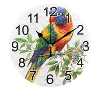 HLBSDM Orologio da parete silenzioso con pappagallo arcobaleno su ramo, senza ticchettio, ideale per la cucina, grande orologio decorativo a batteria da 25 cm per soggiorno e camera da letto.