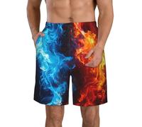 HLBSDM Pantaloncini da Bagno da Uomo ad Asciugatura Rapida Fire And Ice Flames, Blu e Rossi, con Tasche