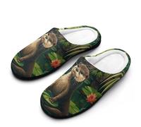 HLBSDM Pantofole da casa calde in cotone per l'autunno e l'inverno da donna con solare, lontra e loto, suola in gomma antiscivolo