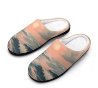 HLBSDM Pantofole da casa invernali calde antiscivolo da donna, per interni ed esterni, con motivo retrò rosa e ciano sfumato Mandala, Ocean in Golden Hour