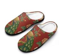 HLBSDM Pantofole da casa invernali da donna, calde, antiscivolo, per interni ed esterni, con motivo pavone su ramo floreale, blu, bianco, marrone, rocce, marmo, suola in gomma