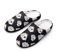 HLBSDM Pantofole da casa invernali da donna, calde, antiscivolo, per interni ed esterni, con suola in gomma, motivo: Tartaruga marina artistica, vintage Four Aces Poker Cards