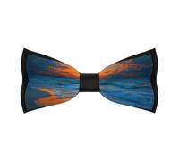 HLBSDM Papillon classici da uomo con luna piena e alba sull'oceano, pre-annodati e regolabili, adatti per occasioni formali, aziendali e matrimoni.